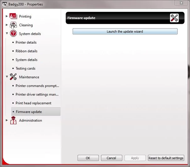 Badgy Firmware Update Wizard in the Print Center