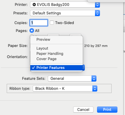 Badgy interface for printers function